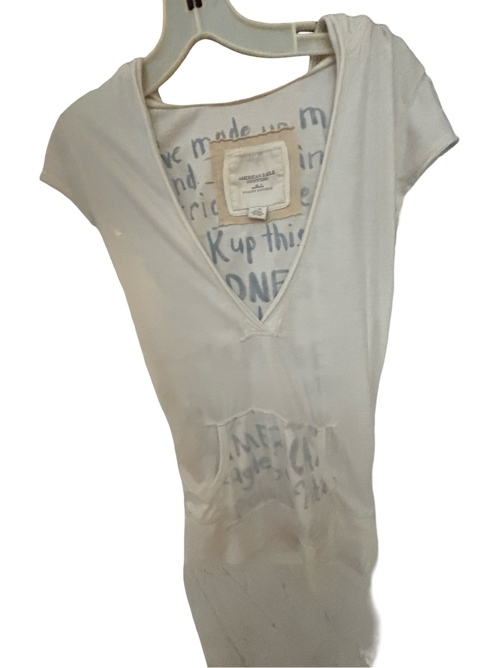 American Eagle Y2K Iconic Rare Women's Cream Short Sleeve V-Neck Tunic Hoodie